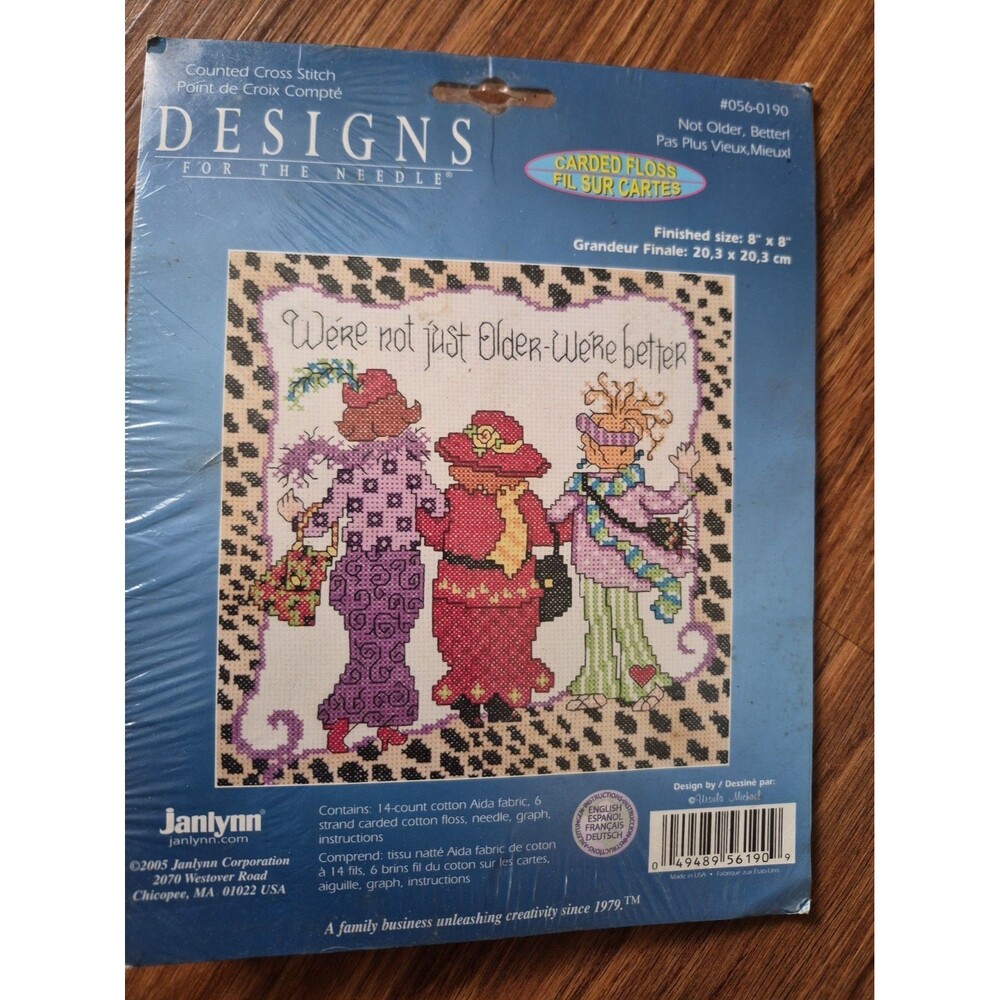 Janlynn “Not Older, Better” Ladies 056-0190 Counted Cross Stitch Kit 8”x 8” New